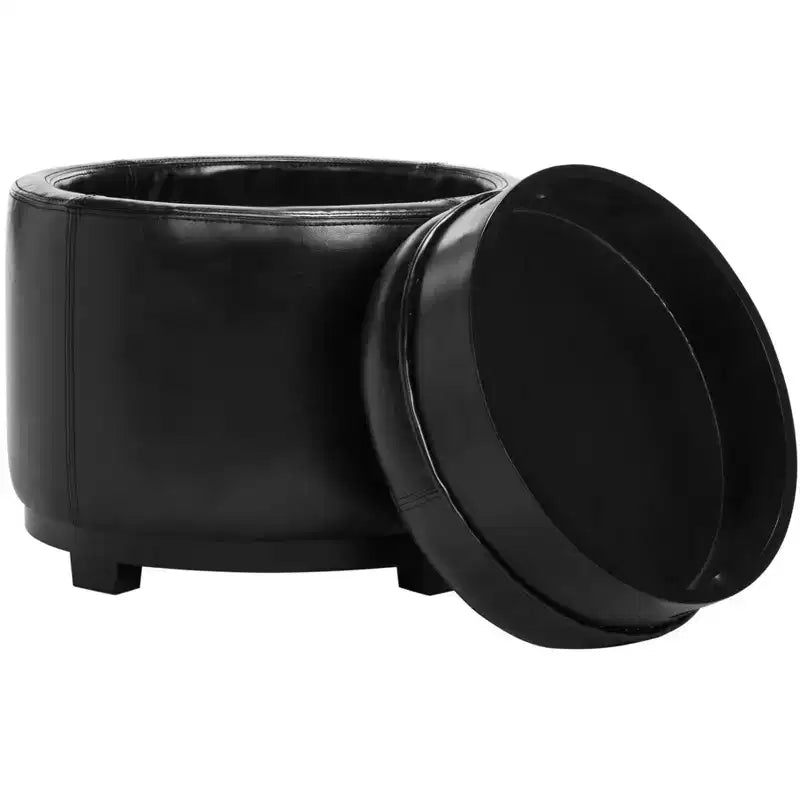 Round Flip-Top Storage Ottoman, Black/Red, Seats 1