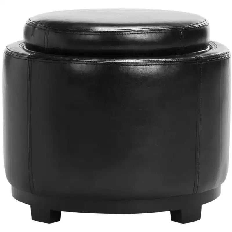 Round Flip-Top Storage Ottoman, Black/Red, Seats 1