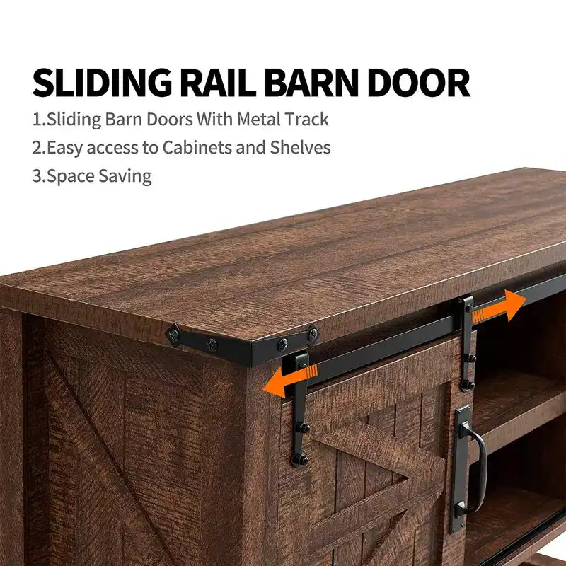 Dark/Light Rustic Oak & Reclaimed Barnwood Farmhouse Console Table with Sliding Barn Doors, 1-Person Assembly