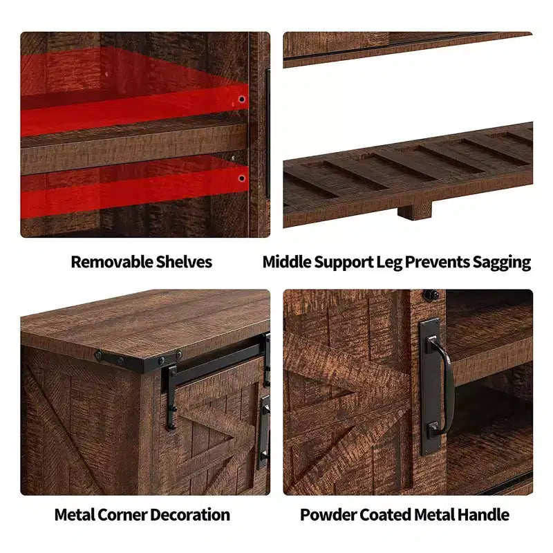 Dark/Light Rustic Oak & Reclaimed Barnwood Farmhouse Console Table with Sliding Barn Doors, 1-Person Assembly