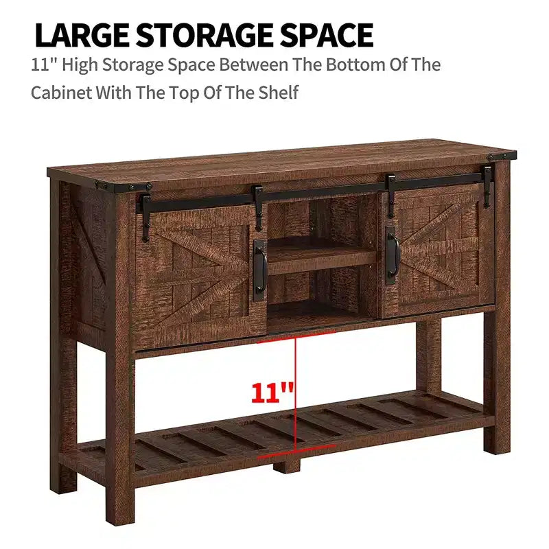 Dark/Light Rustic Oak & Reclaimed Barnwood Farmhouse Console Table with Sliding Barn Doors, 1-Person Assembly