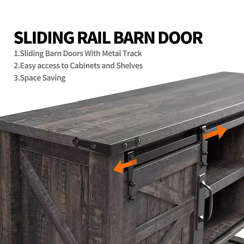 Dark/Light Rustic Oak & Reclaimed Barnwood Farmhouse Console Table with Sliding Barn Doors, 1-Person Assembly