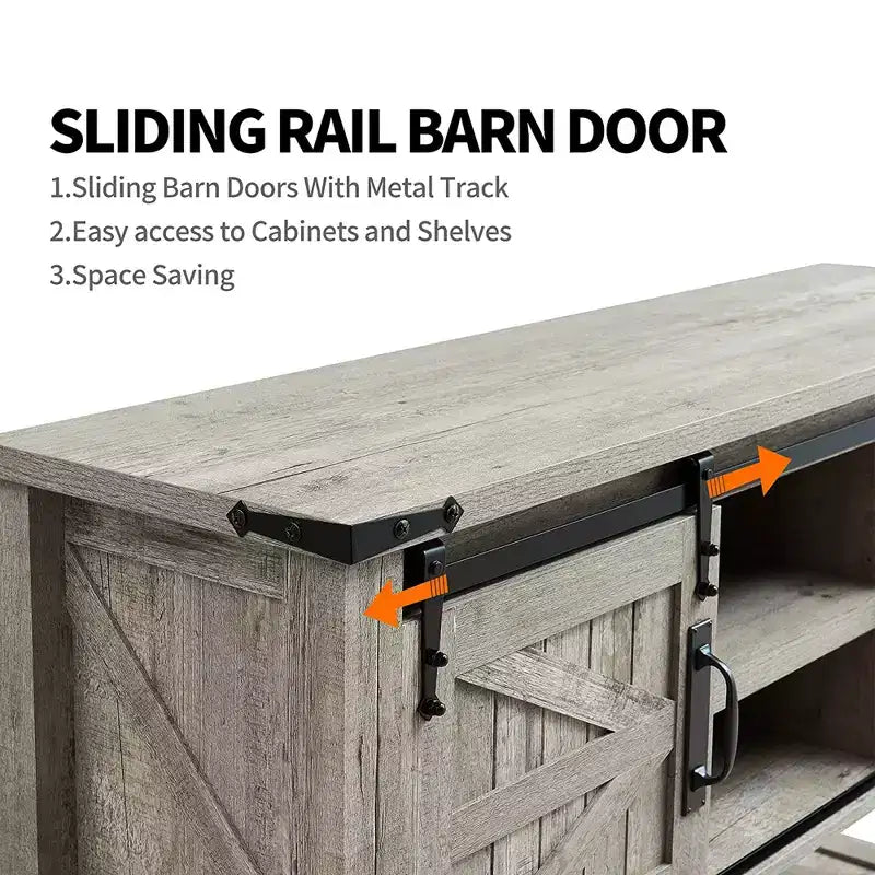 Dark/Light Rustic Oak & Reclaimed Barnwood Farmhouse Console Table with Sliding Barn Doors, 1-Person Assembly