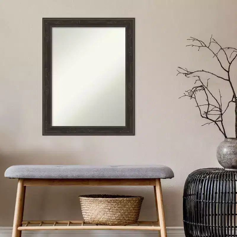 Grey Wash Narrow Frame Rectangle Wall Mirror, 1-Panel