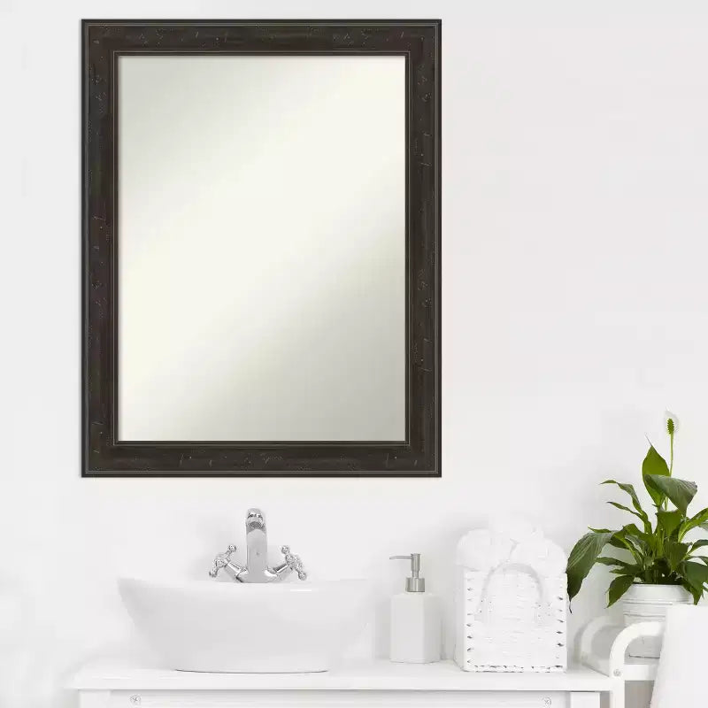 Grey Wash Narrow Frame Rectangle Wall Mirror, 1-Panel