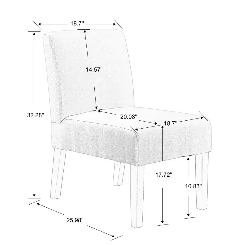 Beige Linen Armless Accent Chair Set of 2 with Round Side Table
