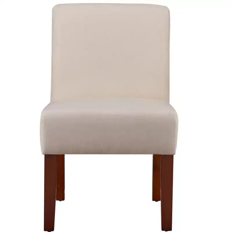 Beige Linen Armless Accent Chair Set of 2 with Round Side Table